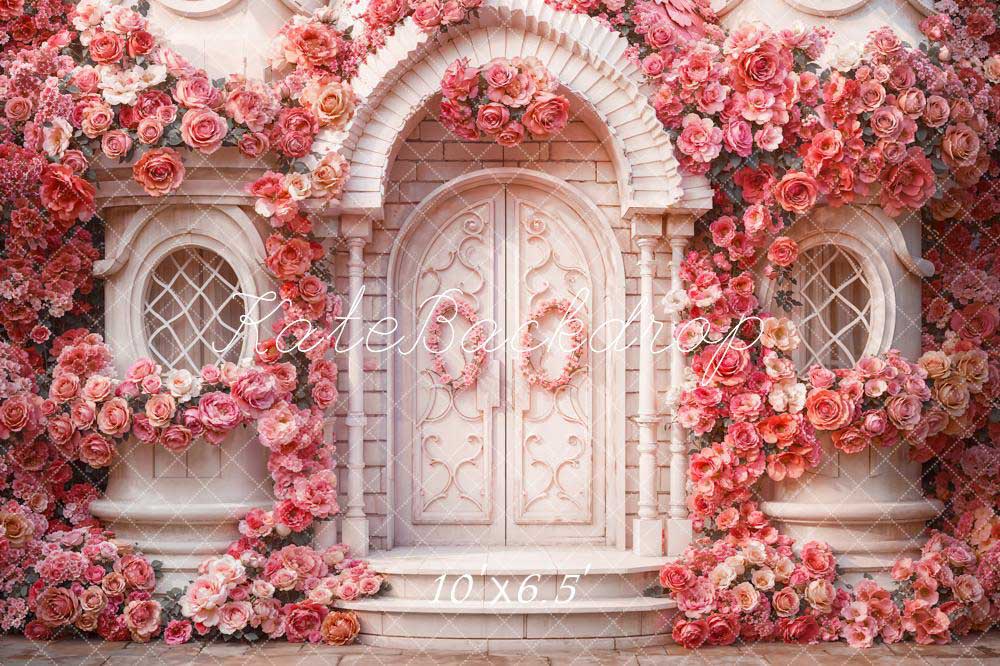 Kate Valentine's Day Spring Pink Flowers House Backdrop Designed by Emetselch