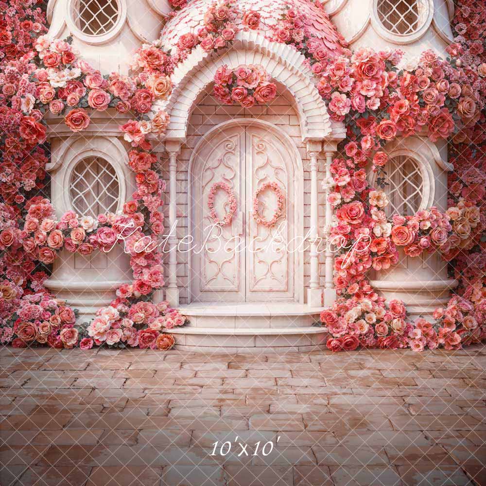Kate Valentine's Day Spring Pink Flowers House Backdrop Designed by Emetselch