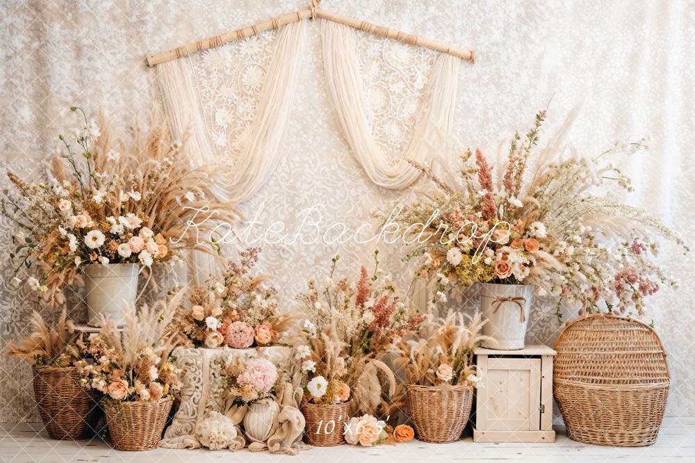 Kate Spring Boho Floral Reed Curtains Backdrop Designed by Emetselch
