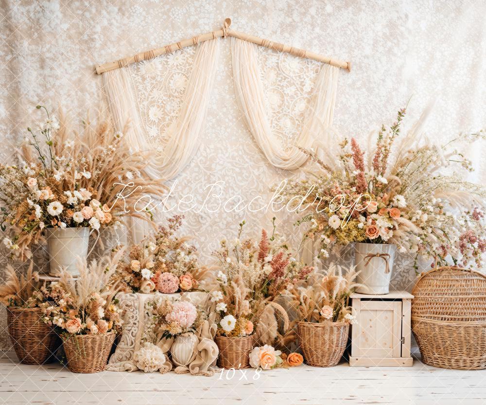 Kate Spring Boho Floral Reed Curtains Backdrop Designed by Emetselch