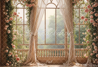 Kate Pet Spring Pink Flowers Window Room Printed Backdrop Designed by Emetselch