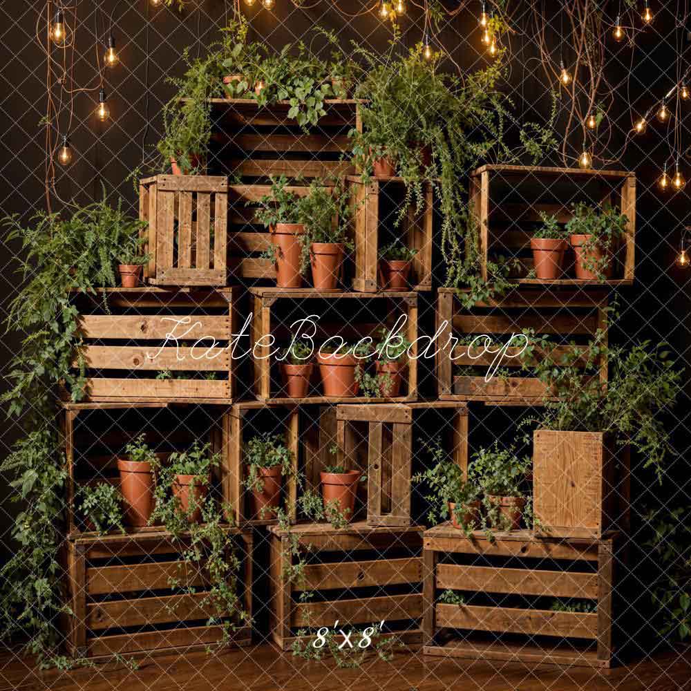 Kate Pet Spring Green Plant Wood Shelf Backdrop Designed by Emetselch