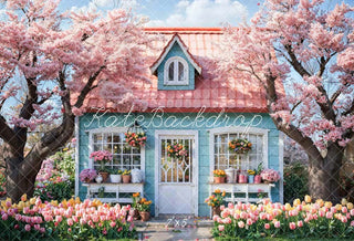 Fondo de Casa del Árbol con Flores Rosas de Primavera Diseñado por Emetselch