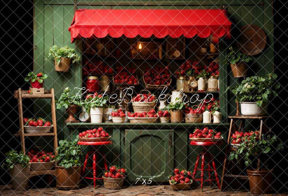 Kate Spring Green Plant Strawberry House Backdrop Designed by Emetselch