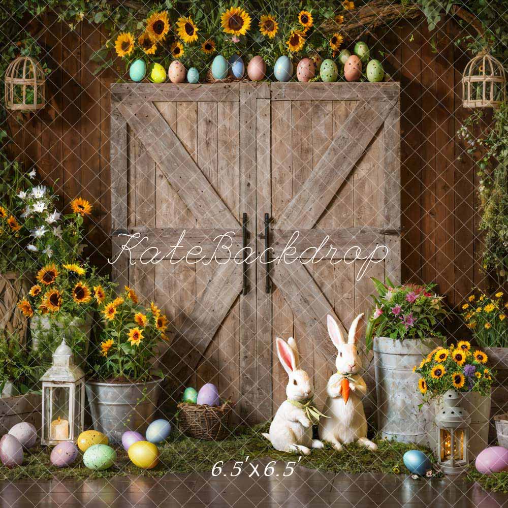 Kate Easter Egg Sunflower Rabbit Wooden Door Backdrop Designed by Emetselch