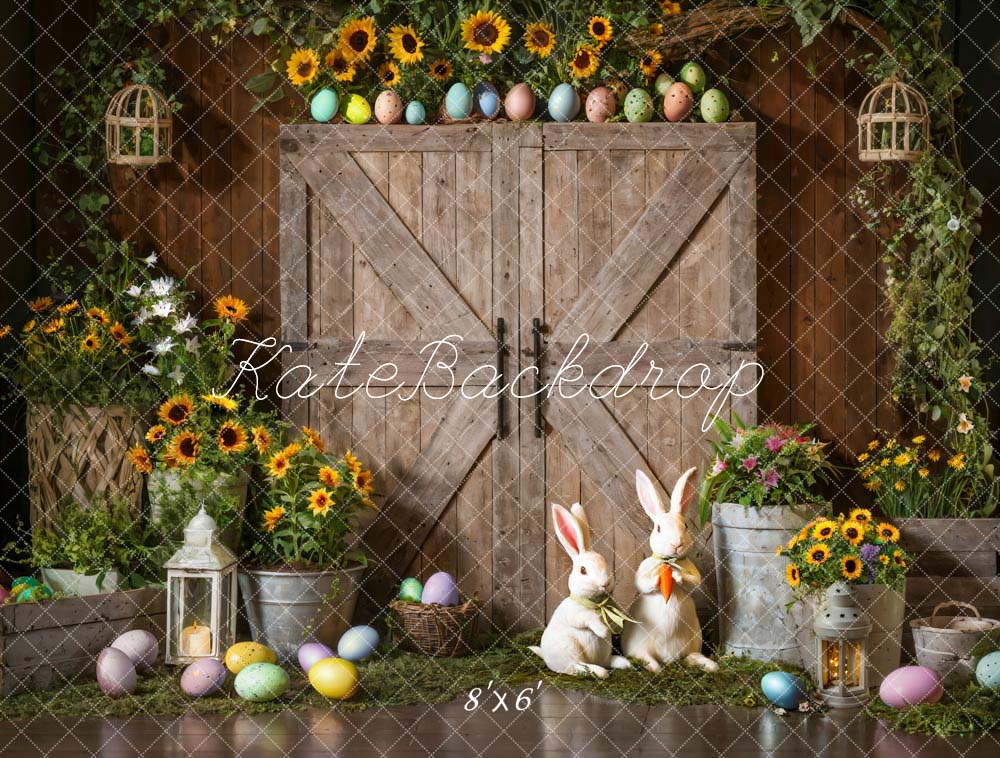 Kate Easter Egg Sunflower Rabbit Wooden Door Backdrop Designed by Emetselch