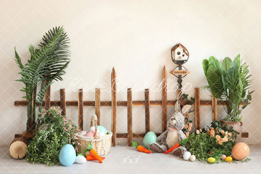 Uova di Pasqua Fiori Coniglio Recinzione Sfondo progettato da Emetselch