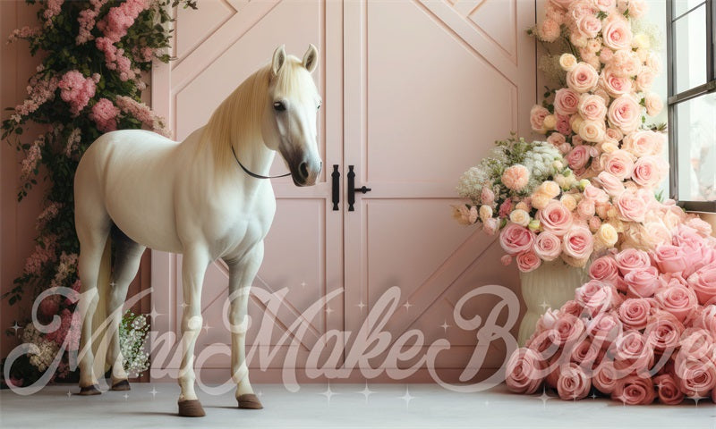 Kate Valentine's Day Barn Pink Interior Horse Backdrop Designed by Mini MakeBelieve