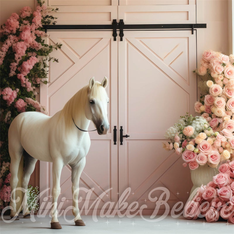 Kate Valentine's Day Barn Pink Interior Horse Backdrop Designed by Mini MakeBelieve