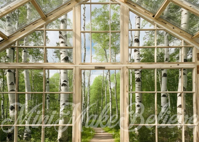 Kate Spring Empty Greenhouse Birch Backdrop Designed by Mini MakeBelieve