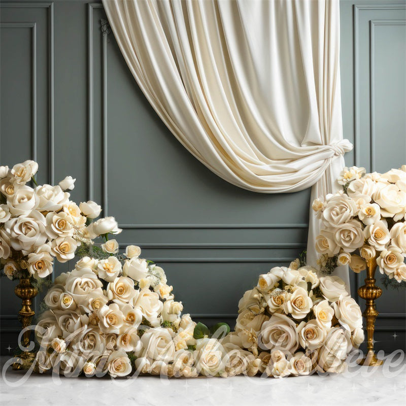 Kate Fine Art Curtain White Roses Backdrop Designed by Mini MakeBelieve