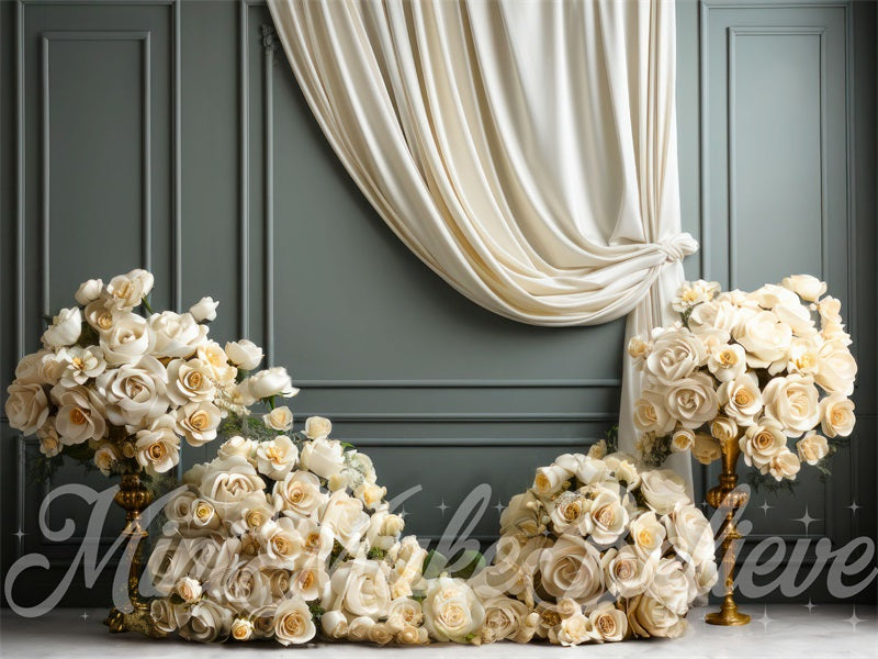 Kate Fine Art Curtain White Roses Backdrop Designed by Mini MakeBelieve