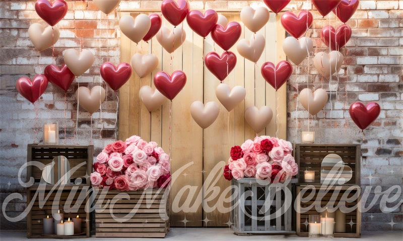 Kate Valentine's Day Interior Barn Red White Balloons Valentine Backdrop Designed by Mini MakeBelieve