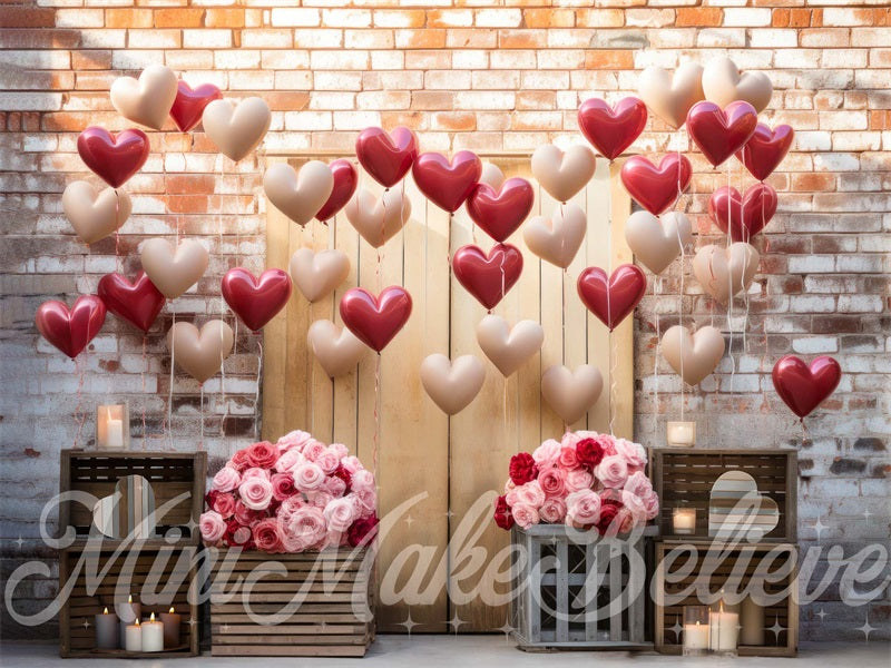Kate Valentine's Day Interior Barn Red White Balloons Valentine Backdrop Designed by Mini MakeBelieve