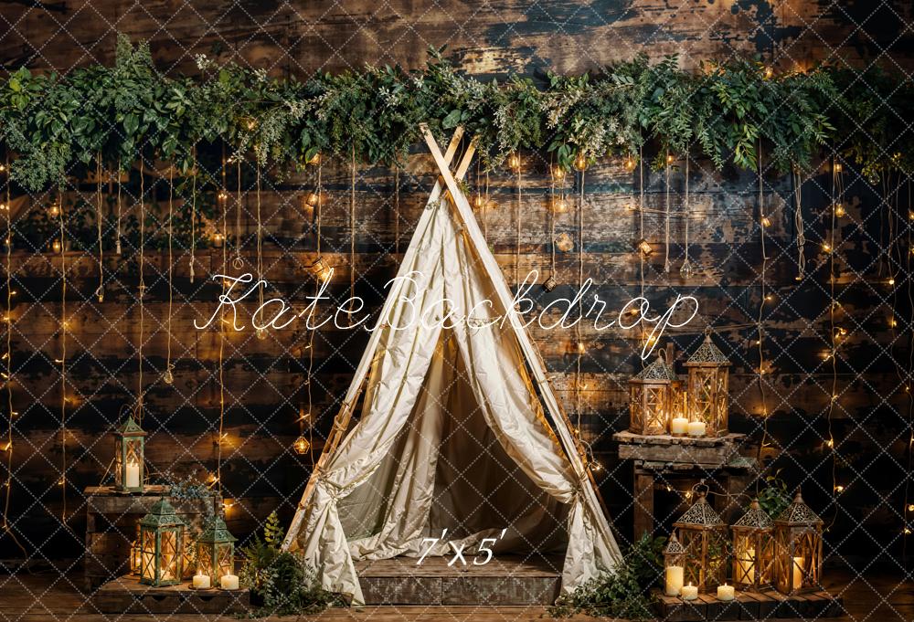Kate Spring Green Plant String Light Tent Backdrop Designed by Emetselch