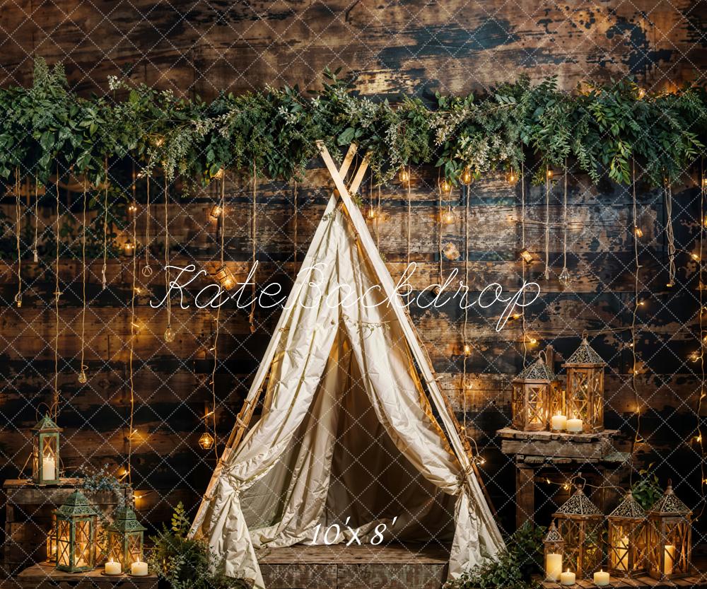 Kate Spring Green Plant String Light Tent Backdrop Designed by Emetselch