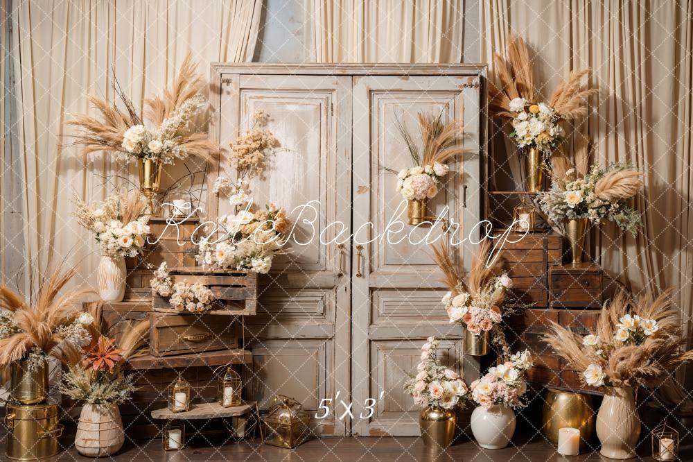 Kate Boho Flowers Reed Wood Cabinet Room Backdrop Designed by Emetselch