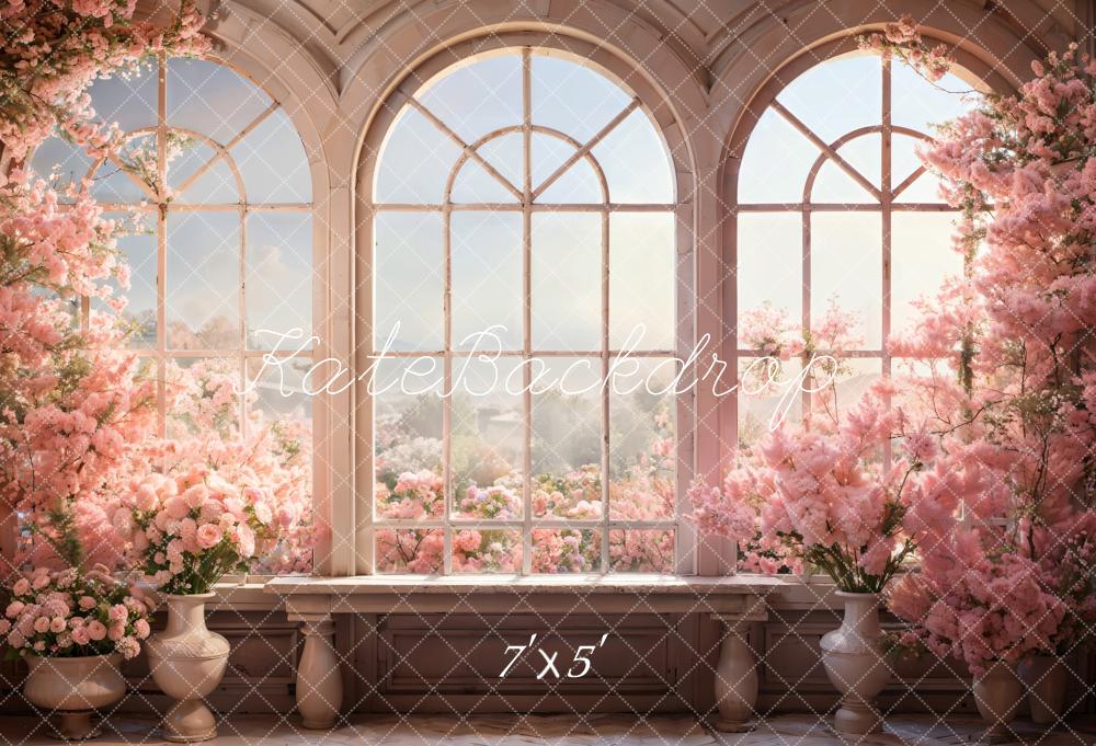 Kate Valentine Pink Rose Arch Window Room Backdrop Designed by Chain Photography