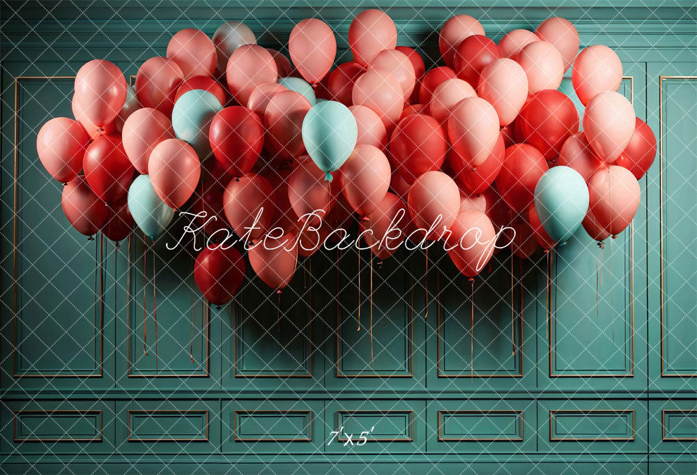 Kate Pink Balloon Green Retro Wall Backdrop Designed by Chain Photography