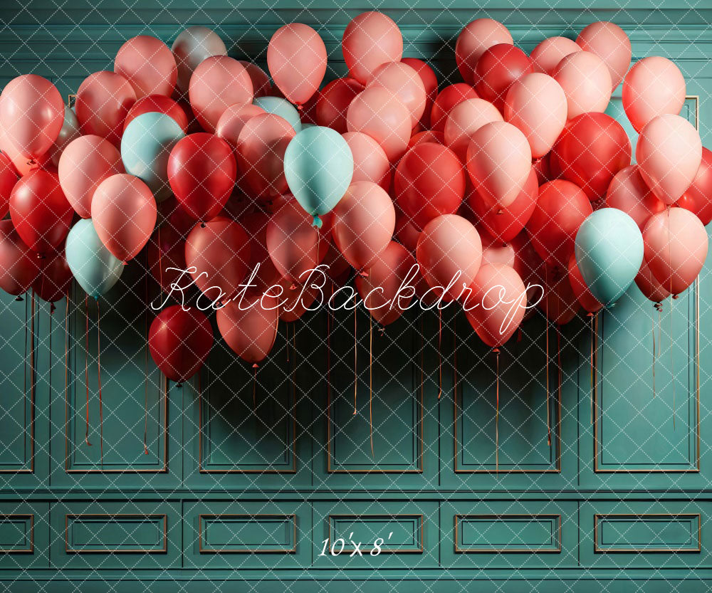Kate Pink Balloon Green Retro Wall Backdrop Designed by Chain Photography