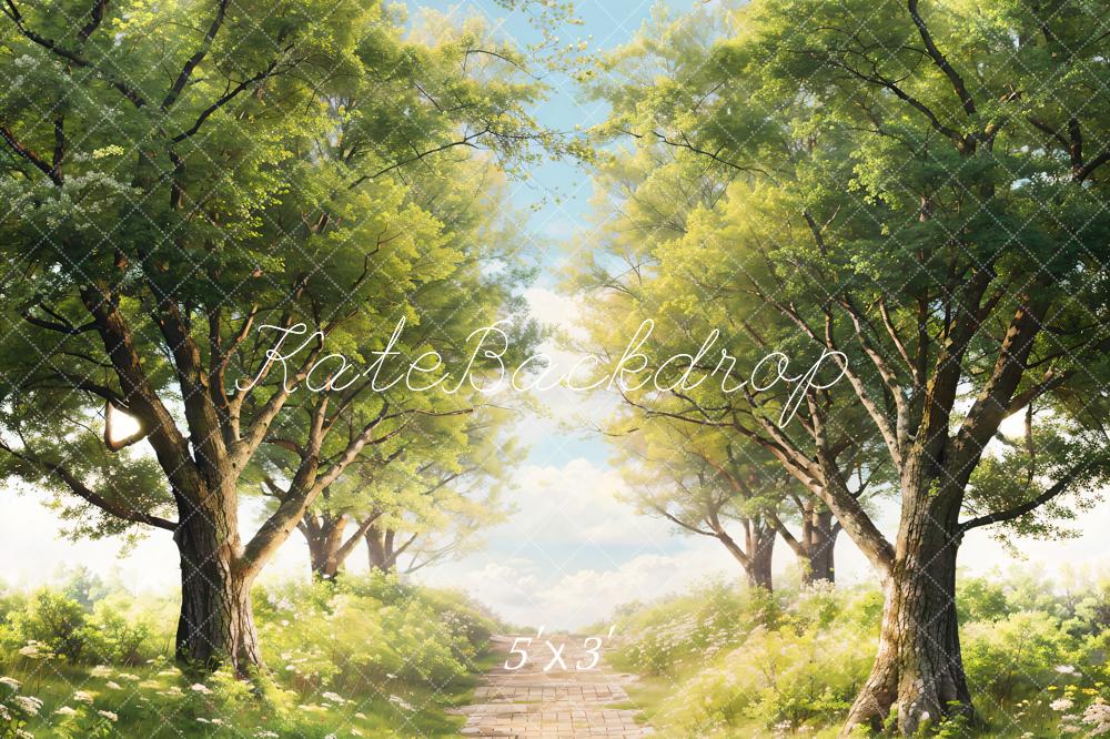 Kate Spring Green Trees Grass Path Backdrop Designed by Chain Photography