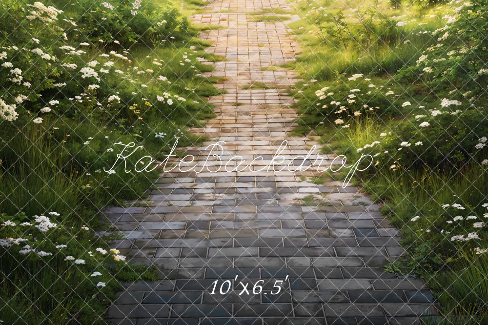 Kate Spring Green Grass Brick Road Floor Backdrop Designed by Chain Photography
