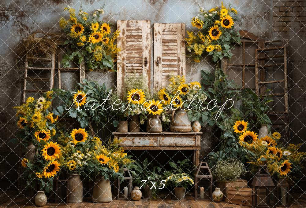 Kate Summer Sunflowers Old Furniture Room Backdrop Designed by Emetselch