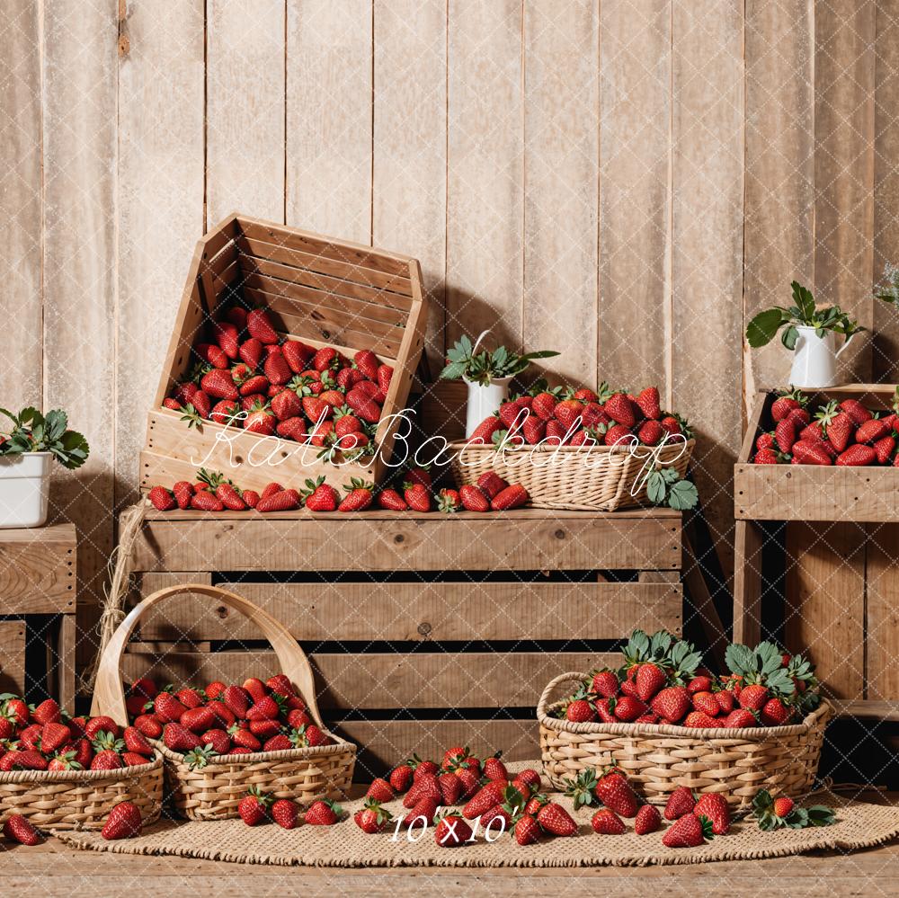 Kate Spring Wood Strawberry Room Backdrop Designed by Emetselch