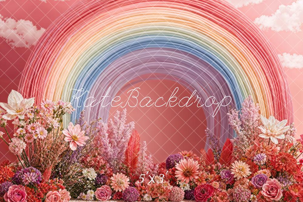 Kate Macarons Rainbow Flowers Pink Backdrop Designed by Chain Photography