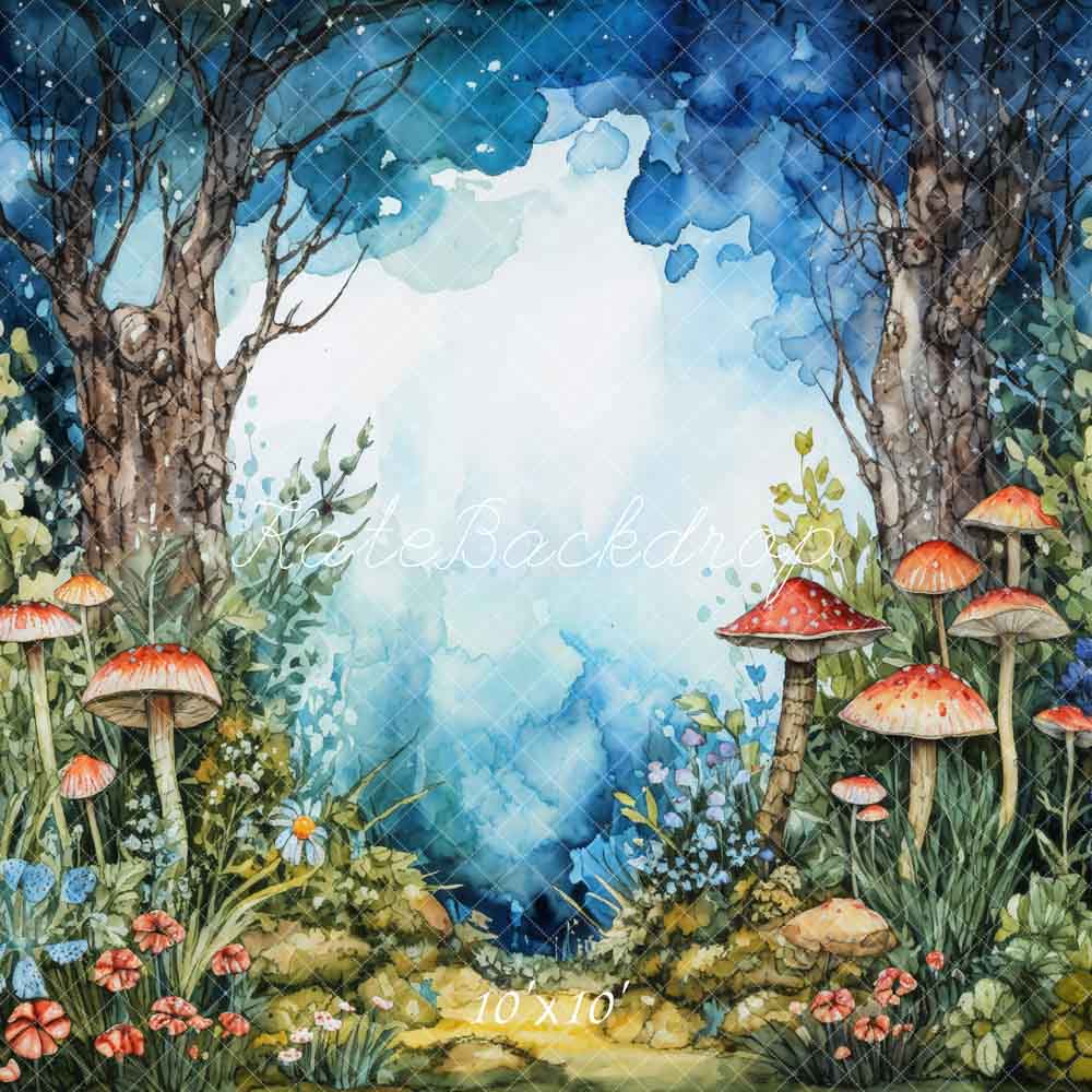 Kate Animated Mushroom Forest Blue Backdrop Designed by Chain Photography