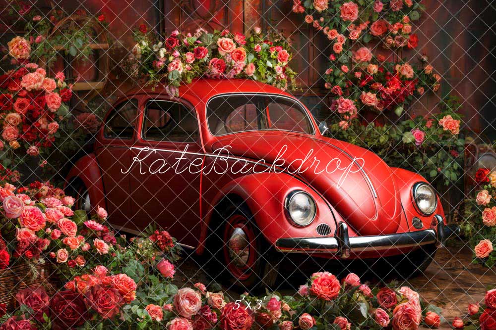 Kate Valentine's Day Flower Red Car Backdrop Designed by Emetselch