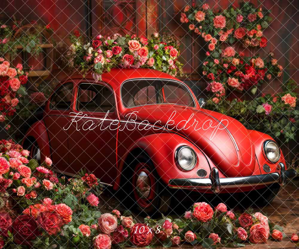 Kate Valentine's Day Flower Red Car Backdrop Designed by Emetselch