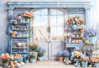 Sfondo porta con fiori di Pasqua blu progettato da Chain Photography