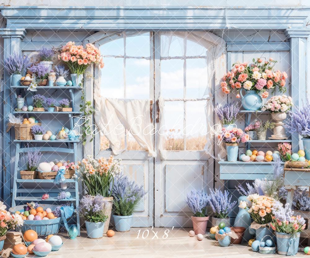Kate Blue Easter Flowers Door Backdrop Designed by Chain Photography