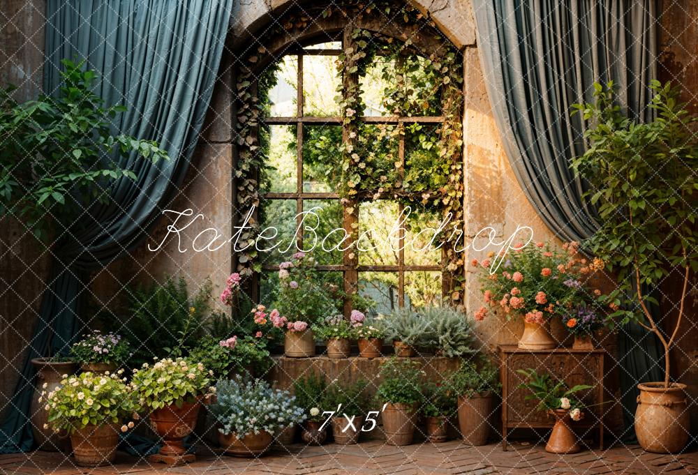 Kate Spring Green Plants Curtain Windows Backdrop Designed by Chain Photography