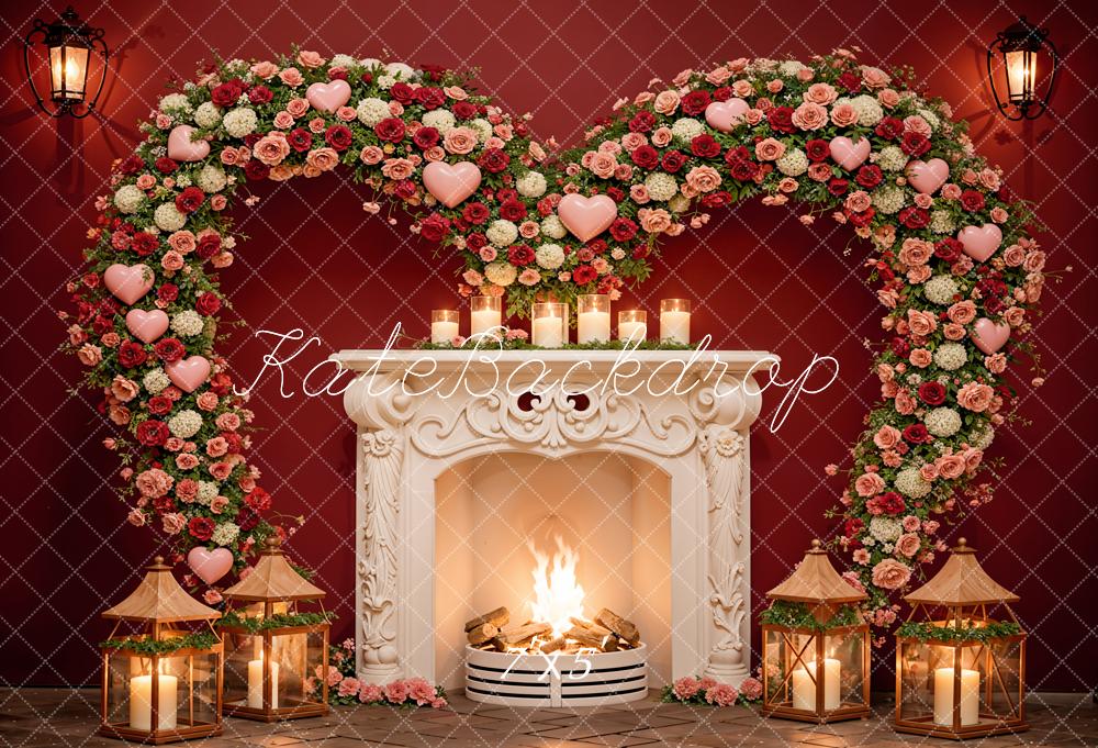 Kate Valentine's Day Floral Wall Fireplace Backdrop Designed by Emetselch