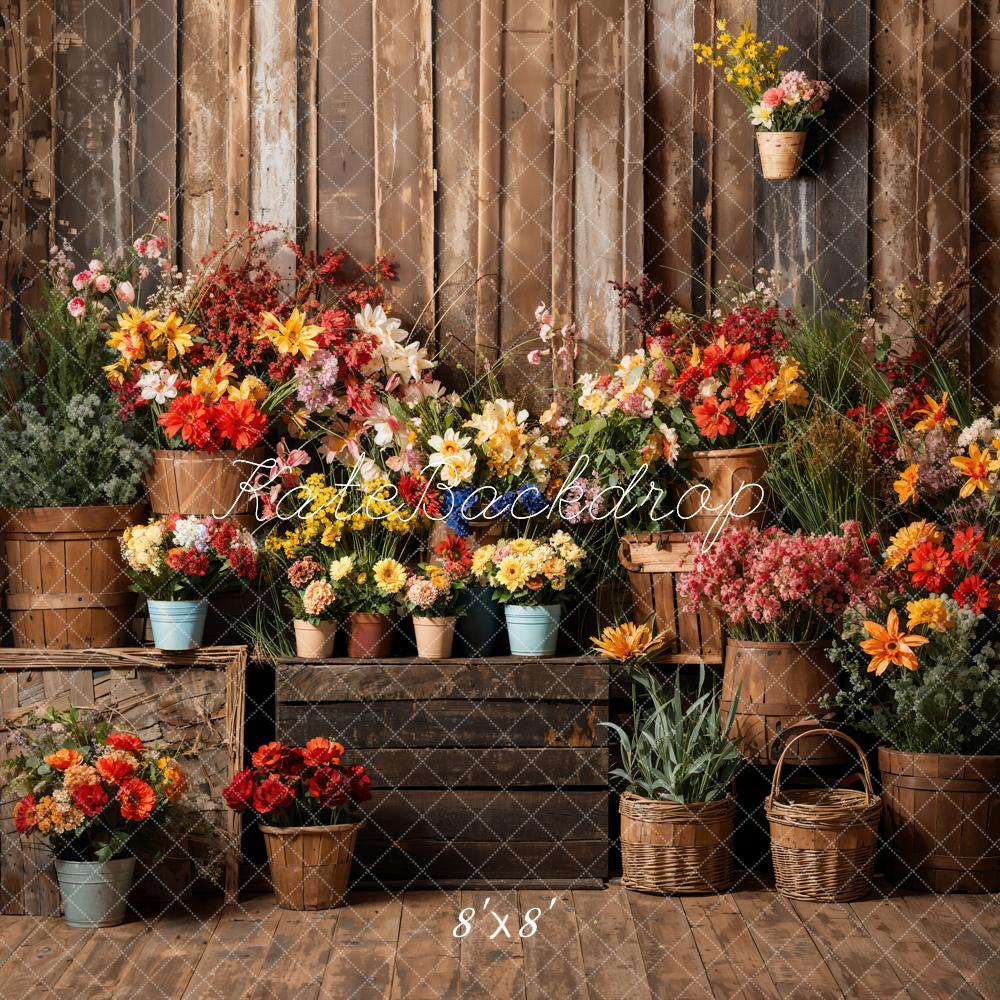 Kate Spring Flowers Wood Room Backdrop Designed by Emetselch