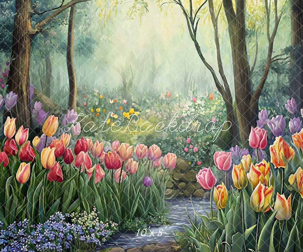 Kate Spring Flowers Forest Oil Painting Style Backdrop Designed by GQ