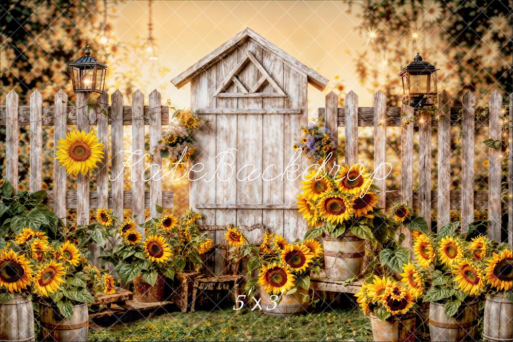 Kate Summer Sun Flower Wood Fence Backdrop Designed by Chain Photography