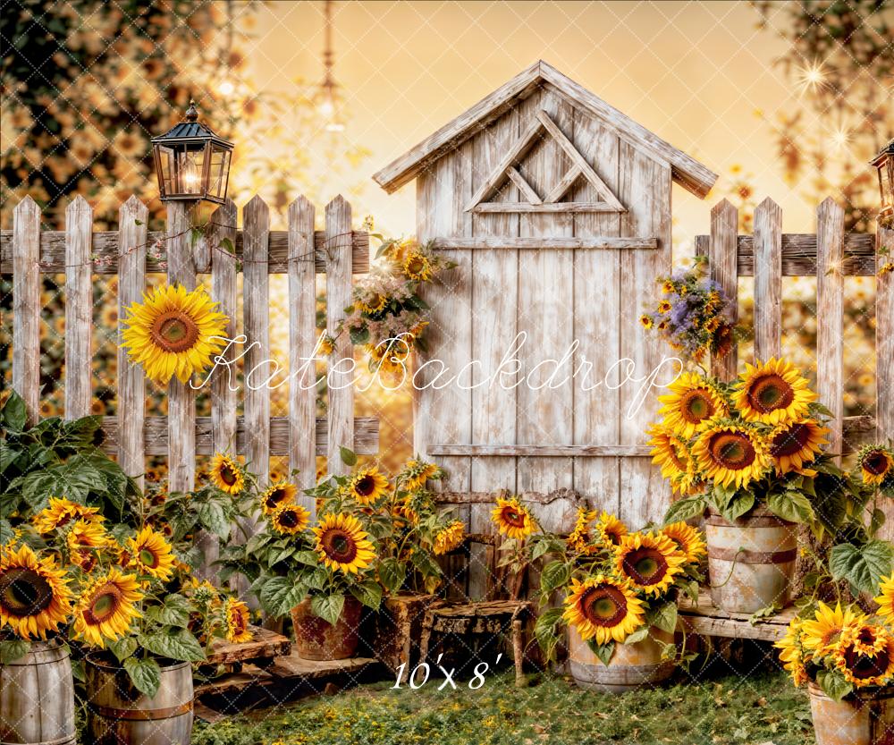 Kate Summer Sun Flower Wood Fence Backdrop Designed by Chain Photography