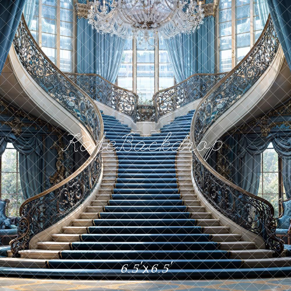Kate European Blue Luxury Staircase Backdrop Designed by Chain Photography