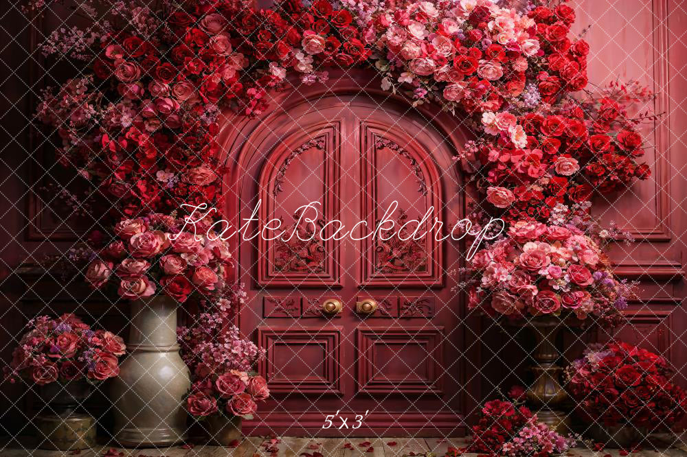 Kate Red Valentine's Day Flowers Metal Arch Backdrop Designed by Chain Photography