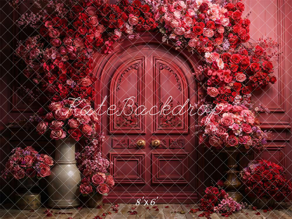 Kate Red Valentine's Day Flowers Metal Arch Backdrop Designed by Chain Photography