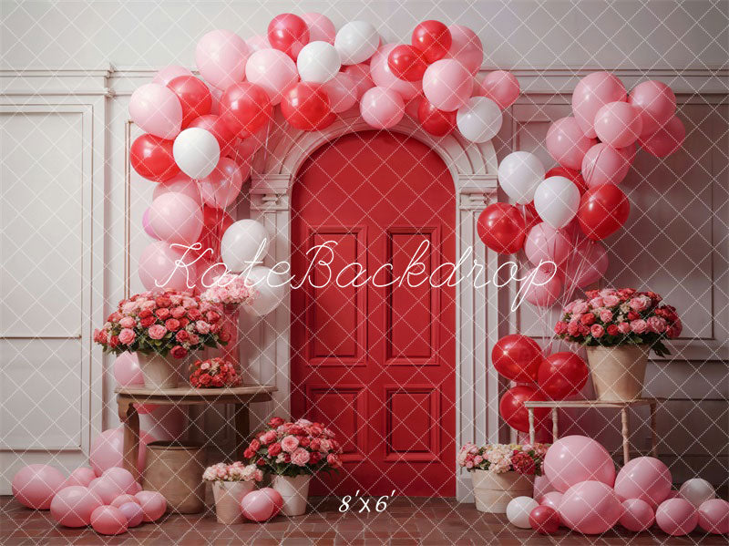 Kate Valentine's Day Flowers Balloon Arch Backdrop Designed by Chain Photography