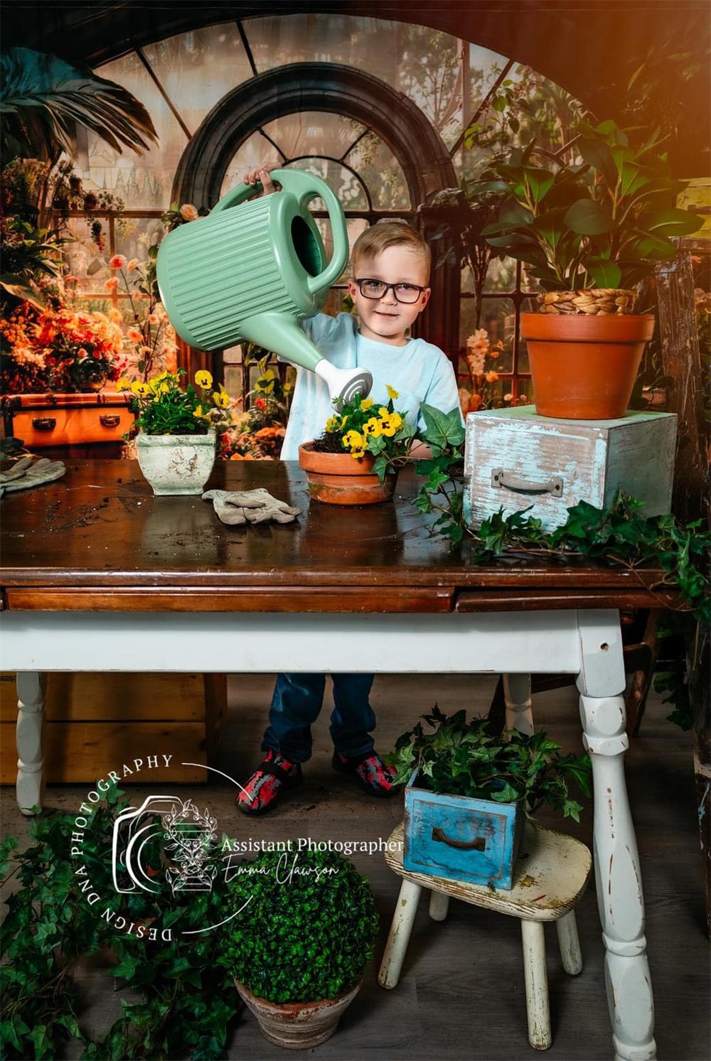 Kate Pet Spring Green Plant Window Room Backdrop Designed by Chain Photography