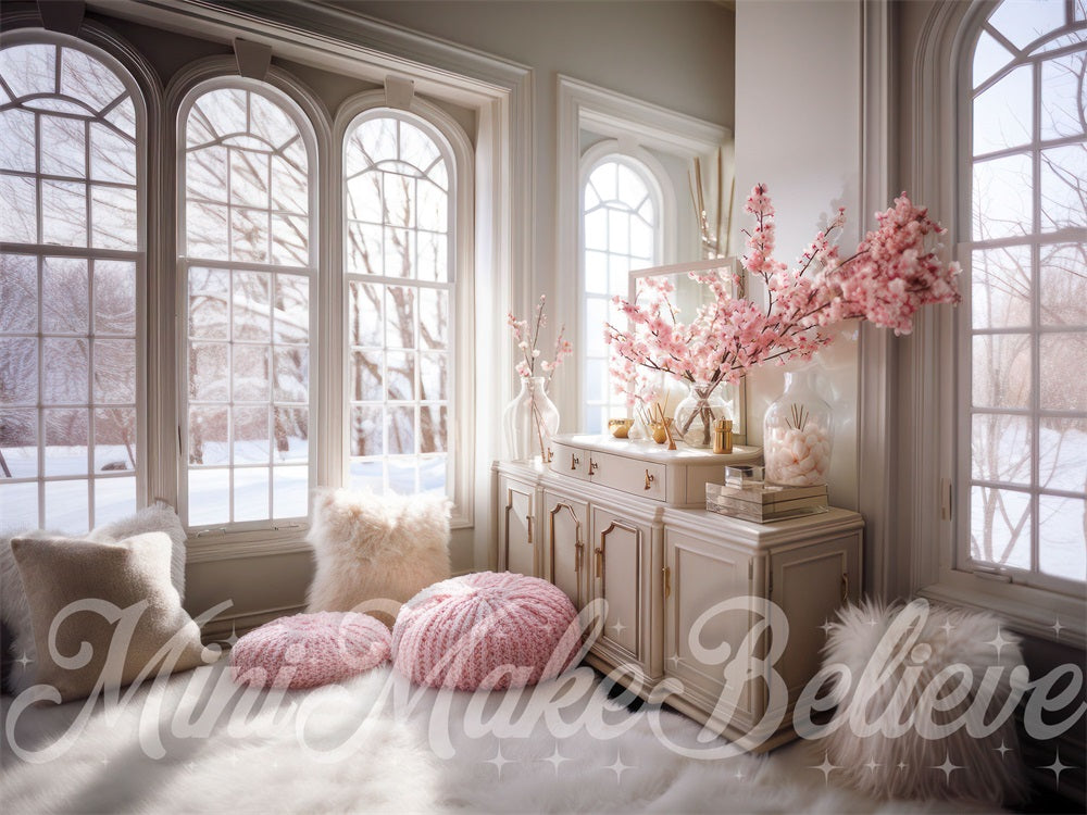 Fondo de interior acogedor en rosa diseñado por Mini MakeBelieve