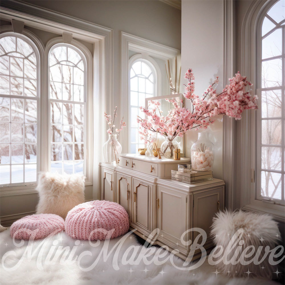 Fondo de interior acogedor en rosa diseñado por Mini MakeBelieve