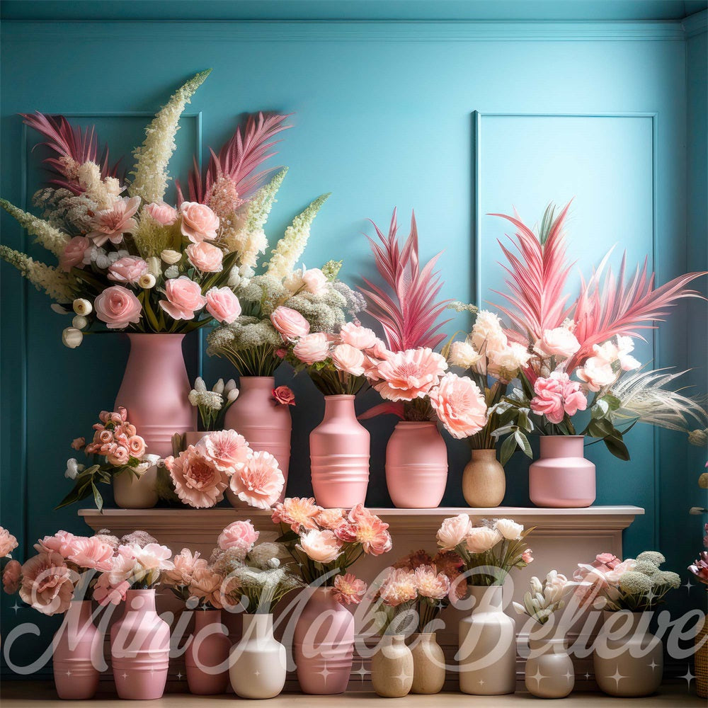Kate Pink Teal Boho Interior Spring Easter Backdrop Designed by Mini MakeBelieve