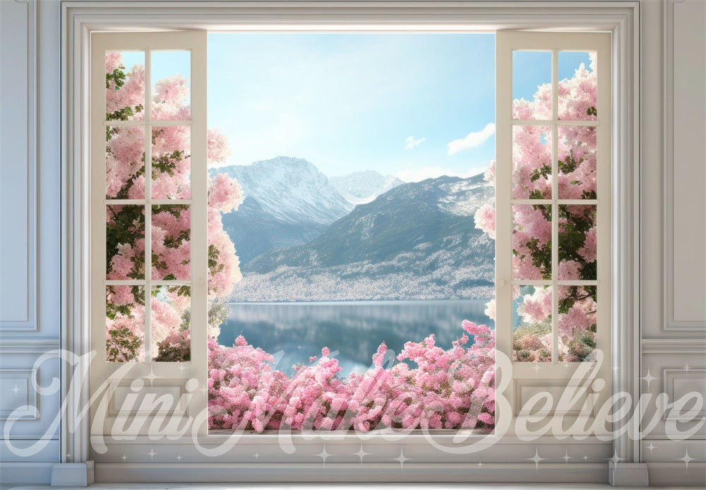 April Window View Spring Blossom Mountain Window View