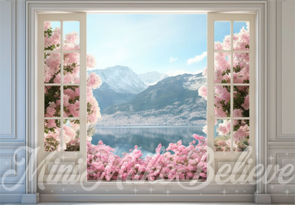 Kate Spring Easter French Doors Flowerfield Mountains Backdrop Designed by Mini MakeBelieve
